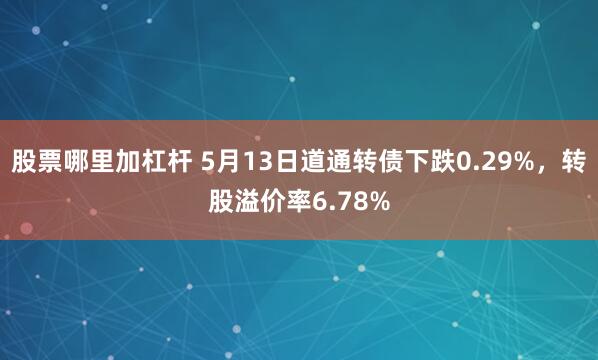 股票哪里加杠杆 5月13日道通转债下跌0.29%，转股溢价率6.78%