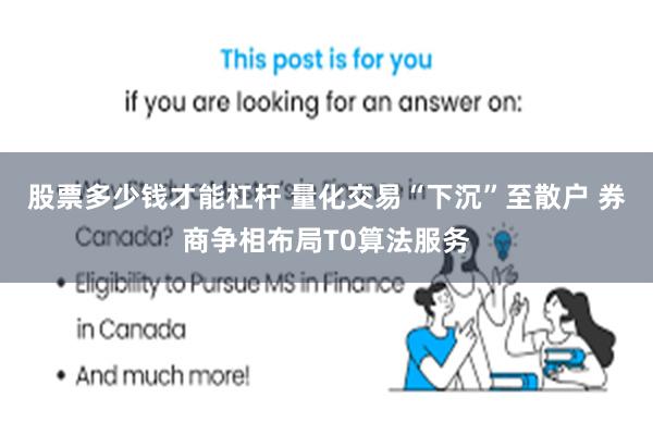 股票多少钱才能杠杆 量化交易“下沉”至散户 券商争相布局T0算法服务