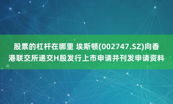 股票的杠杆在哪里 埃斯顿(002747.SZ)向香港联交所递交H股发行上市申请并刊发申请资料